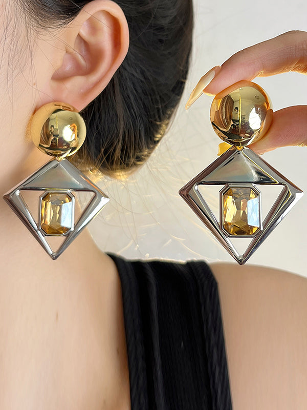 Contrast Color Geometric Drop Earrings