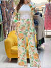Long Sleeves Buttoned Flower Print Lapel Shirts Top +High Waisted Pants Bottom Two Pieces Set