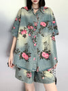 High-Low Loose Floral Printed Split-Joint Lapel Blouses&Shirts Tops