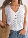 Loose Sleeveless Buttoned Hollow V-Neck Vest Top