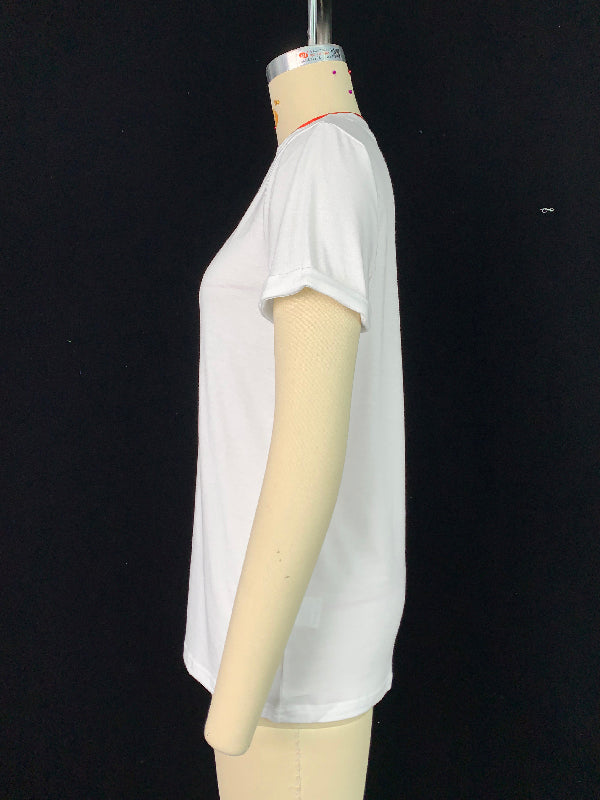 Short Sleeves Solid Color Round-Neck T-Shirts Tops