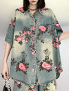 High-Low Loose Floral Printed Split-Joint Lapel Blouses&Shirts Tops