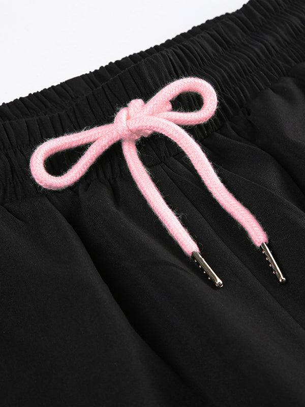 Loose Wide Leg Bowknot Drawstring Elasticity Split-Joint Pants Trousers