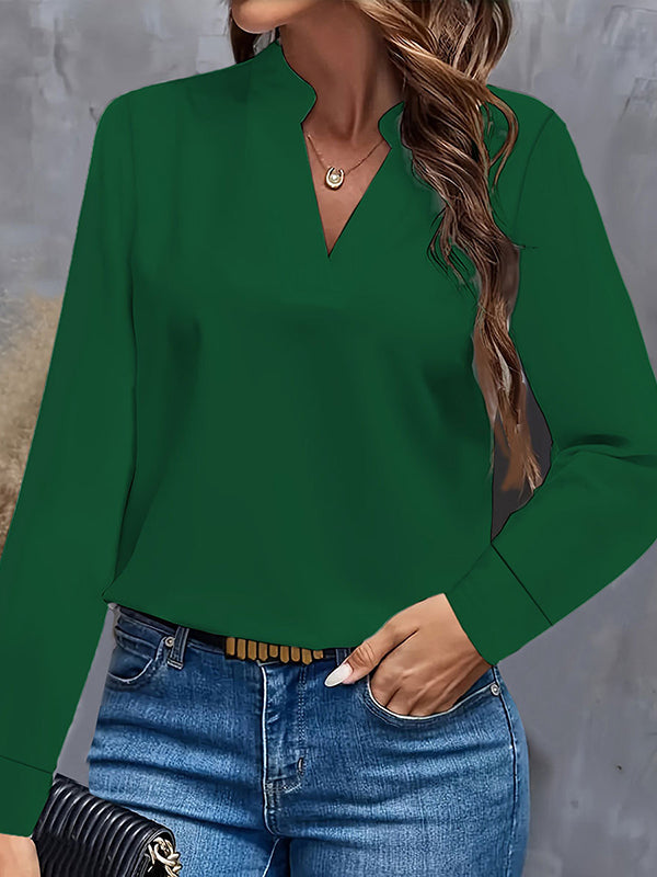 Long Sleeves Loose Solid Color Stand Collar Blouses&Shirts Tops