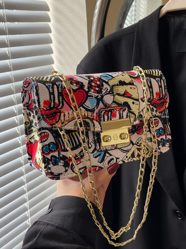 Chains Printed Zipper Crossbody Bags