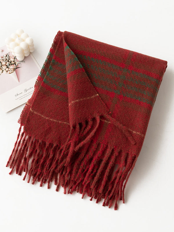 Keep Warm Plaid Tasseled Shawl&Scarf