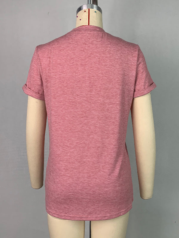 Short Sleeves Solid Color Round-Neck T-Shirts Tops