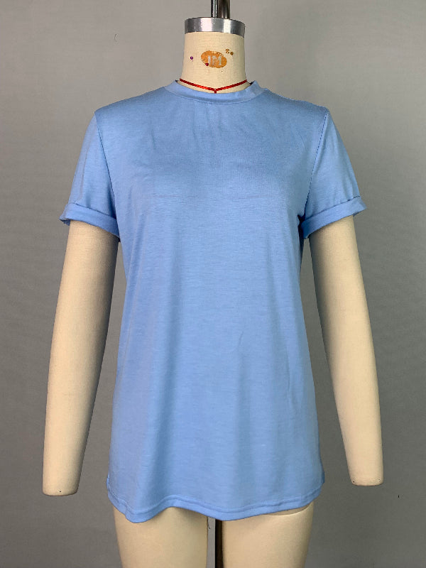 Short Sleeves Solid Color Round-Neck T-Shirts Tops