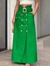 High Waisted Loose Belted Buttoned Pockets Split-Front Skirts Bottoms