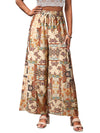 High Waisted Loose Drawstring Flower Print Pleated Pants Trousers