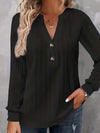 Long Sleeves Loose Buttoned Deep V-Neck T-Shirts Tops