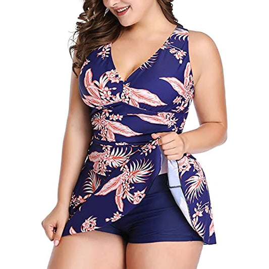 Women's Sexy V-Neck Skirt Plus Size Swimsuit Tummy Control Swimwear Strap Beachwear Swimwear Bathing Suits