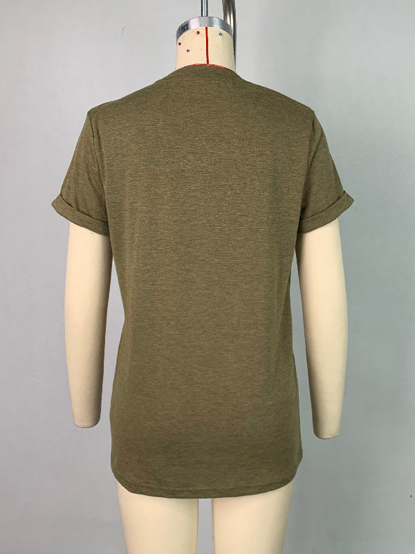 Short Sleeves Solid Color Round-Neck T-Shirts Tops