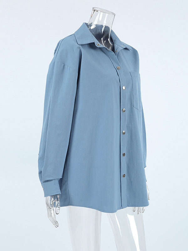 Long Sleeves Loose Pleated Split-Joint Lapel Blouses&Shirts Tops