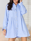 A-Line Loose Pleated Split-Joint Striped Lapel Mini Dresses Shirt Dress