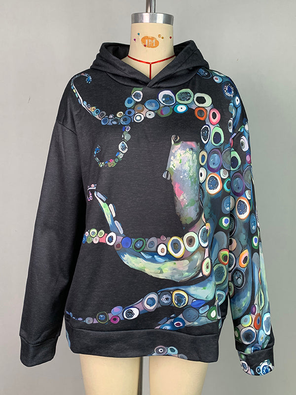 Long Sleeves Printed Hooded Hoodies Tops