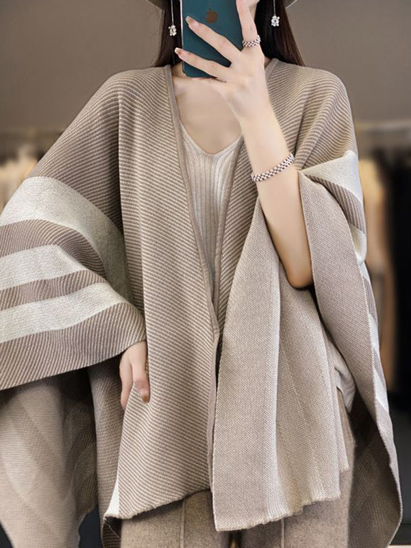 Contrast Color Striped Cape Shawl&Scarf