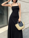 A-Line Skinny Solid Color Split-Joint Spaghetti-Neck Maxi Dresses