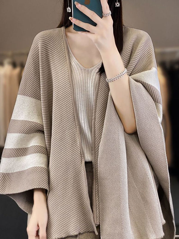 Contrast Color Striped Cape Shawl&Scarf