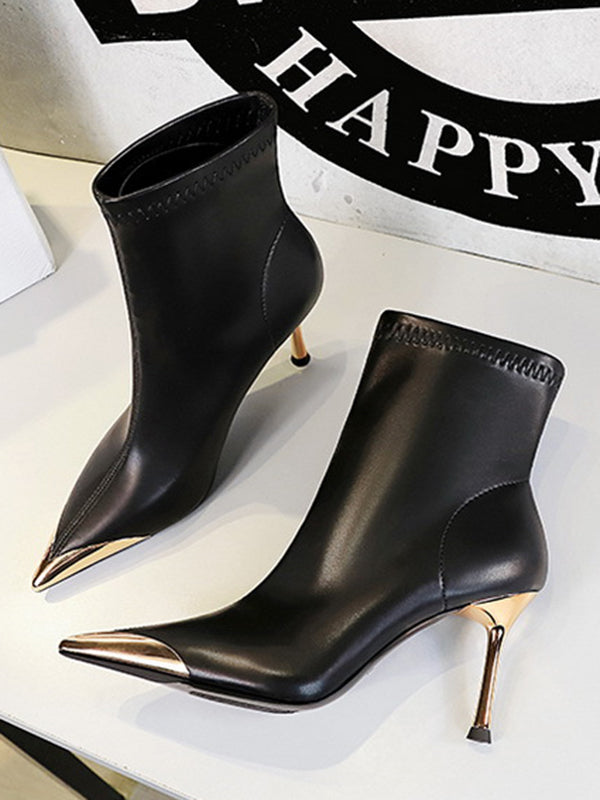 Pointed-Toe Split-Joint Boots Pumps