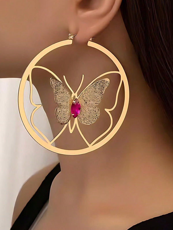 Butterfly Shape Geometric Rhine Stones Drop Earrings