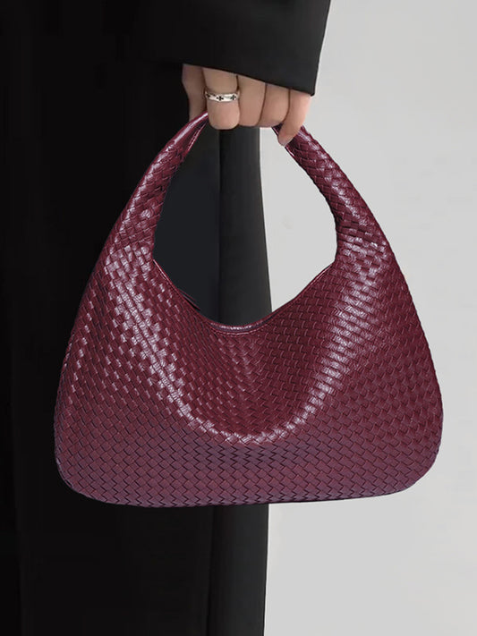 Geometric Solid Color Split-Joint Woven Zipper Bags Handbags