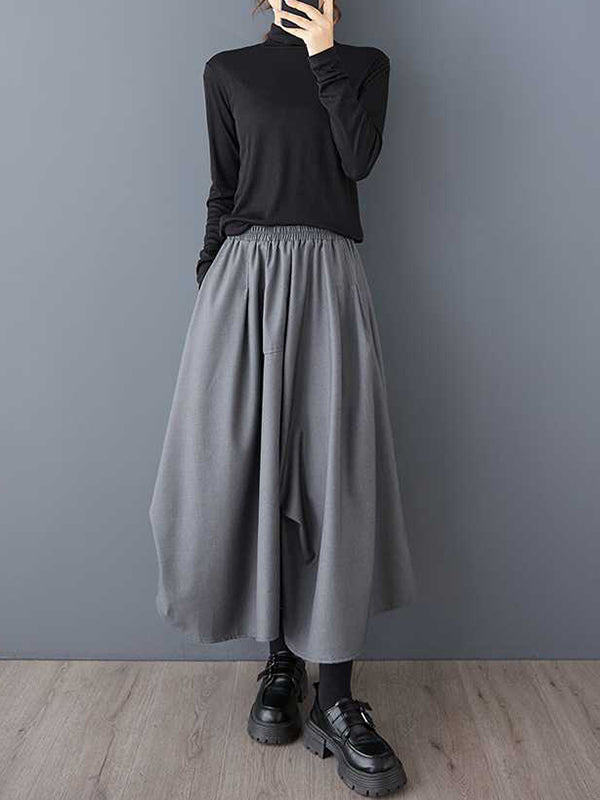 A-Line High Waisted Elasticity Pleated Solid Color Skirts Bottoms