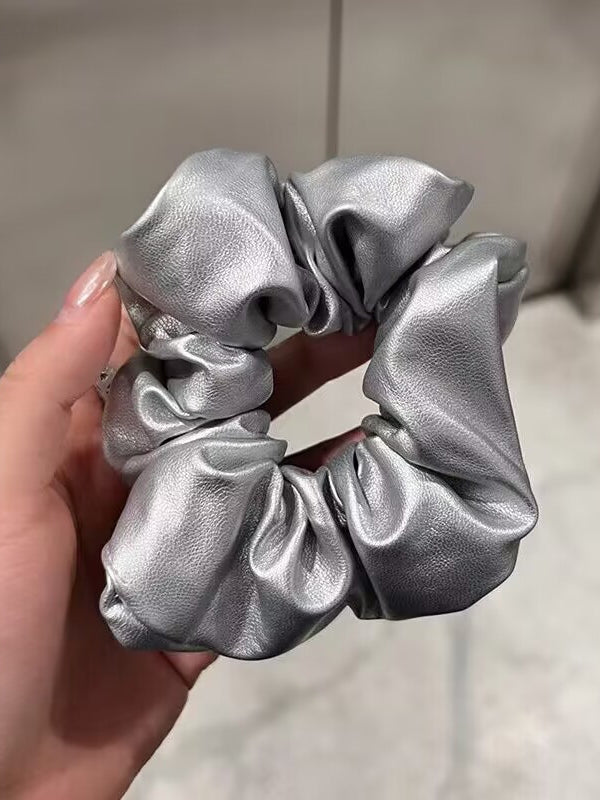 Elasticity Pleated Shiny Solid Color Hair Accessories Scrunchy