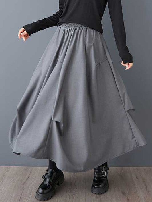 A-Line High Waisted Elasticity Pleated Solid Color Skirts Bottoms