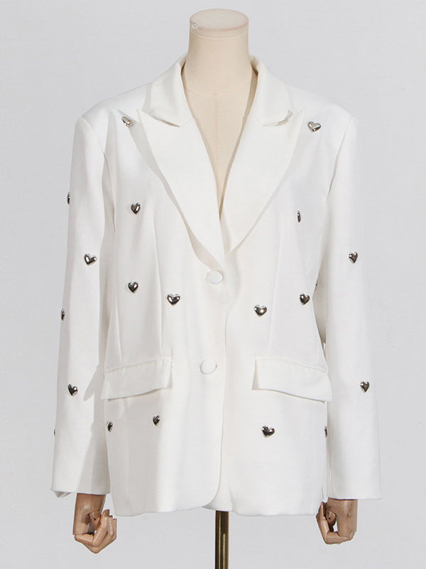 Long Sleeves Loose Buttoned Shoulder Pad Solid Color Split-Joint Notched Collar Blazer Outerwear