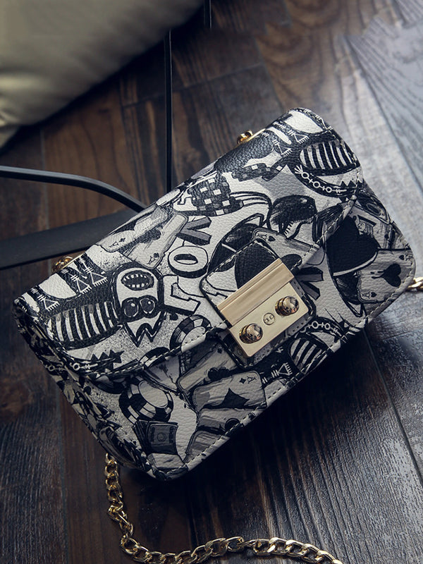 Chains Printed Zipper Crossbody Bags