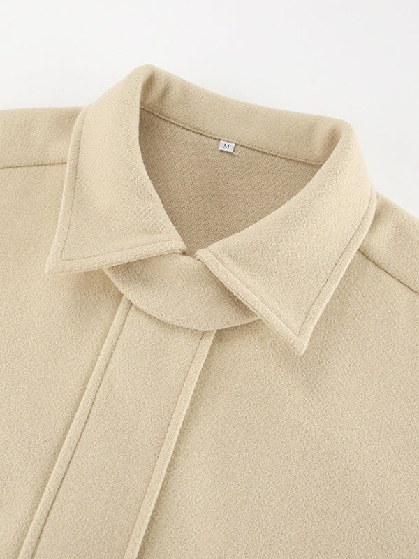 Long Sleeves Loose Buttoned Elasticity Solid Color Zipper Lapel Jackets Outerwear