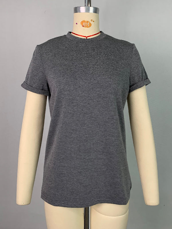 Short Sleeves Solid Color Round-Neck T-Shirts Tops