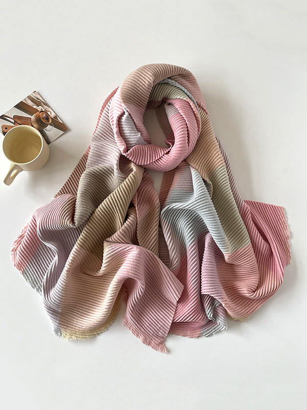 Contrast Color Pleated Striped Scarf