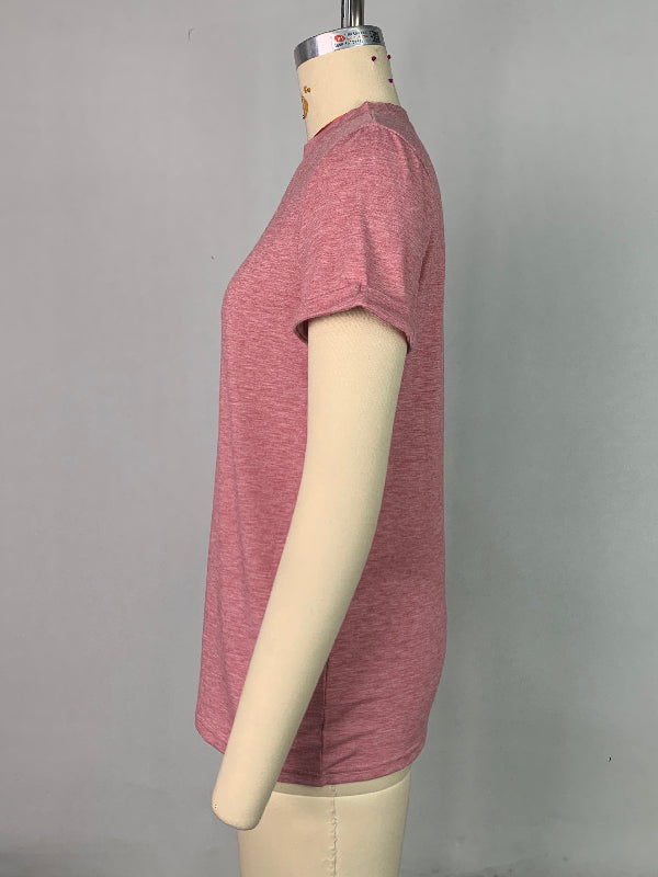 Short Sleeves Solid Color Round-Neck T-Shirts Tops