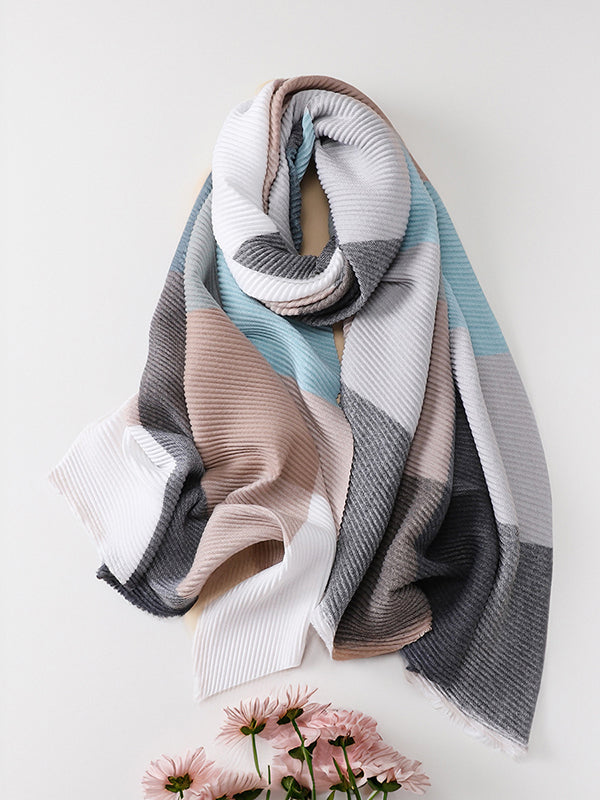 Contrast Color Pleated Striped Scarf