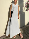 Loose Sleeveless Asymmetric Contrast Color Split-Side Tied Round-Neck Maxi Dresses