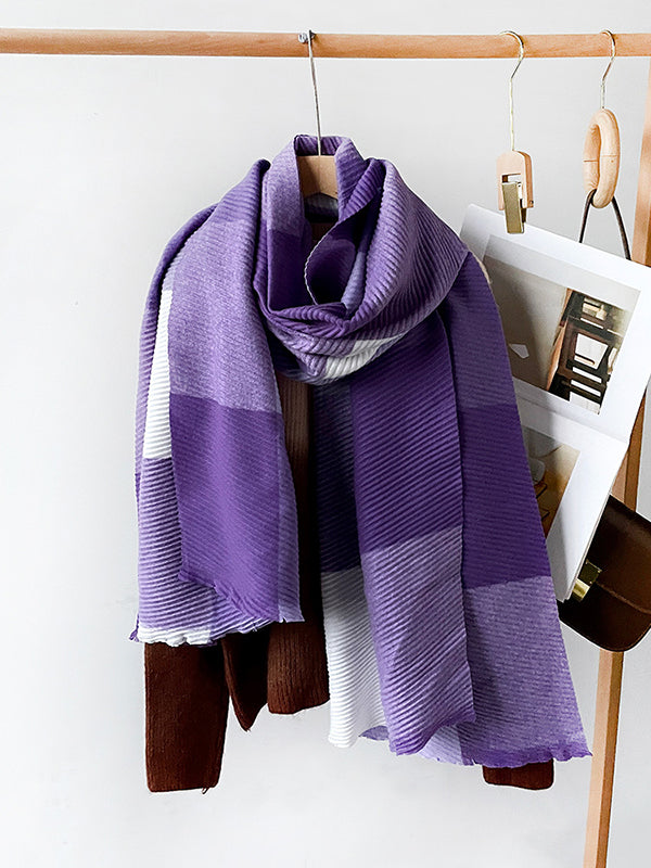 Contrast Color Pleated Striped Scarf