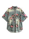 High-Low Loose Floral Printed Split-Joint Lapel Blouses&Shirts Tops