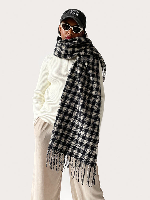 Plaid Tasseled Shawl&Scarf