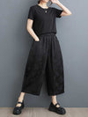 Harem Pants High Waisted Elasticity Jacquard Pockets Solid Color Ninth Pants Trousers