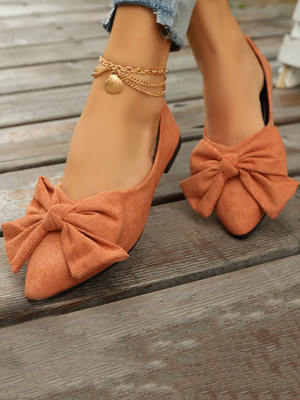 Bowknot Pleated Pointed-Toe Shallow Cut Split-Joint Flat Shoes