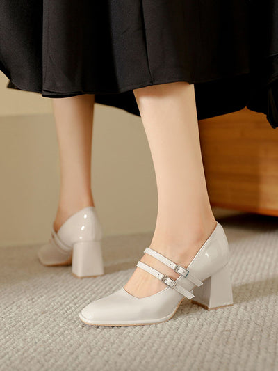 Shallow Cut Square-Toe Mary Janes Pumps