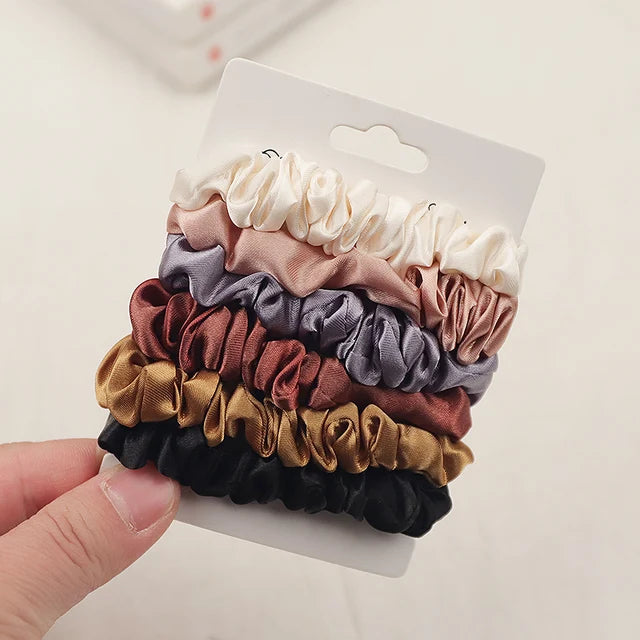 6pcs/card Women Girls Simple Fabric Elastic Hair Bands Tie Gum Scrunchie Ponytail Holder Rubber Bands Fashion Hair Accessories