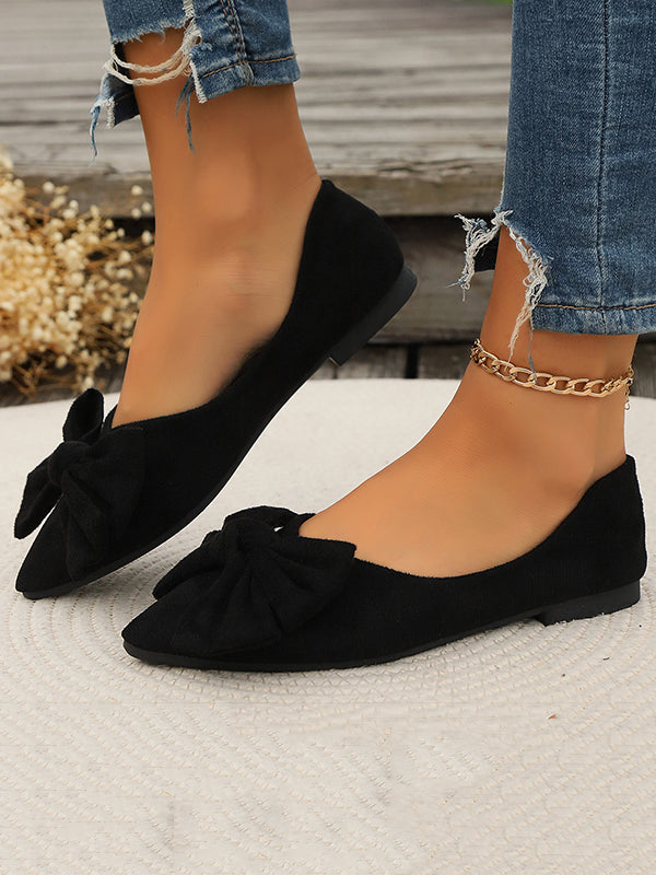 Bowknot Pleated Pointed-Toe Shallow Cut Split-Joint Flat Shoes