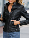 Long Sleeves Plus Size Buttoned Pockets Zipper Stand Collar Jackets Outerwear