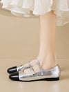 Belt Buckle Round-Toe Split-Joint Flat Shoes Mary Janes