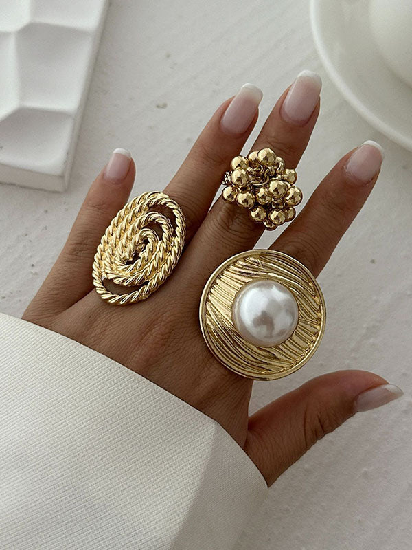 Beaded Geometric Solid Color Rings Accessories