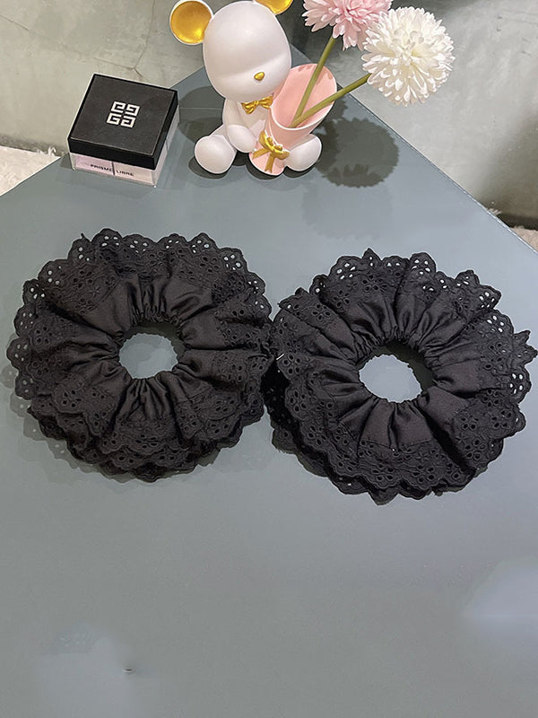 Hollow Pleated Solid Color Split-Joint Tiered Hair Accessories Scrunchy