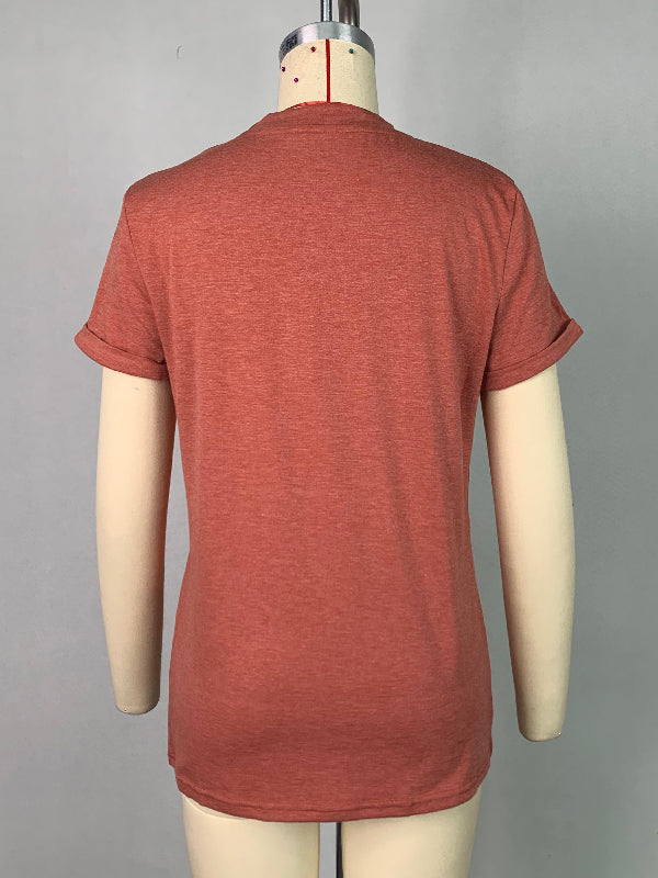 Short Sleeves Solid Color Round-Neck T-Shirts Tops